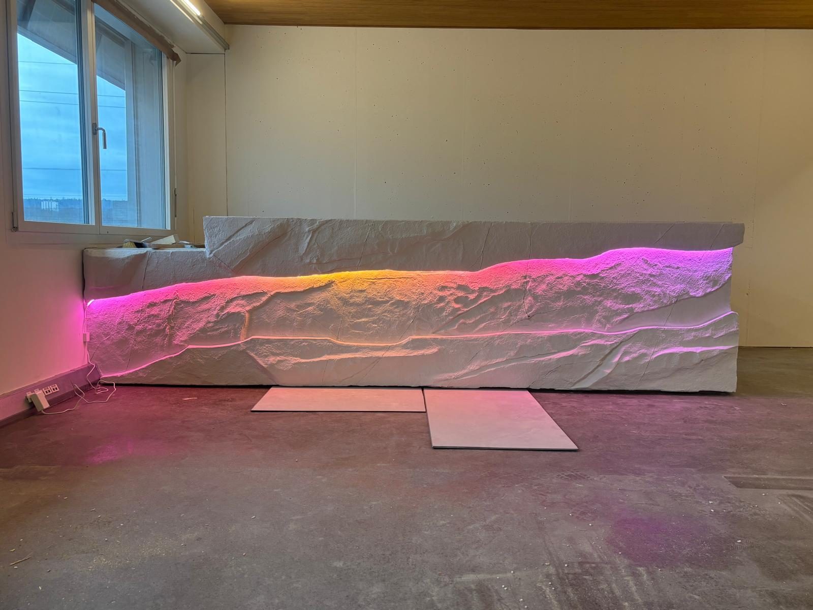 RGB-lit handcrafted stone counter