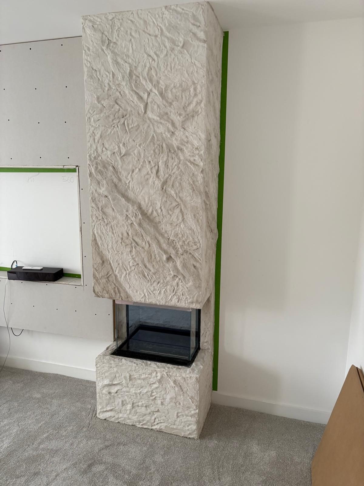White stone fireplace column