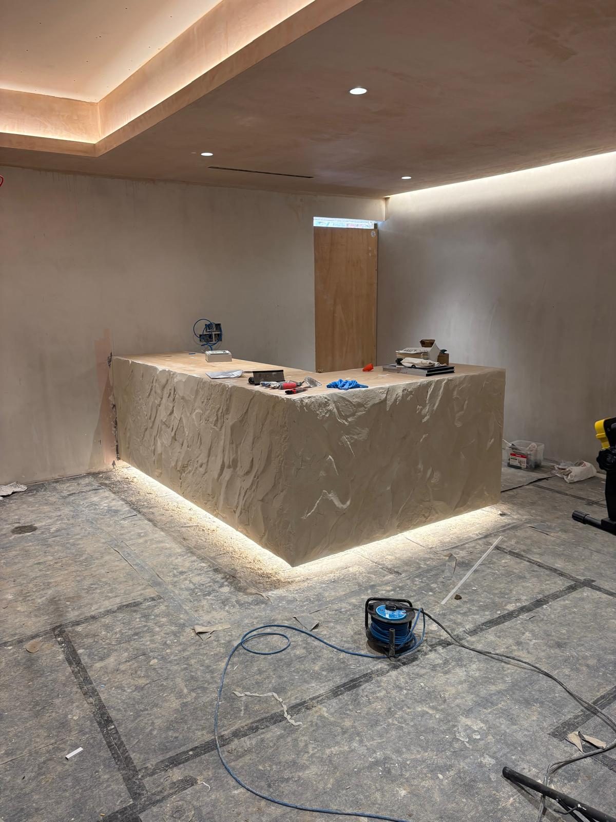 Handcrafted stone reception desk